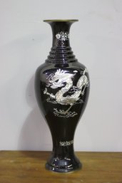 Mother Of Pearl White Dragon On Black Metal Vase