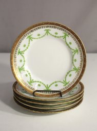 Set Of 5 Carlsbad China Salad Plates With Gold And Green Garlands  One Repaired