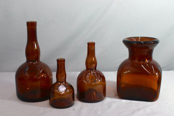 Group Of Vintage Amber Glass Grand Marnier Bottles & Round Top/Square Bottom Vase