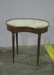 Marble Top &  Brass Gallery Kidney Shaped Table - See Photos For Condition