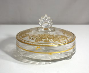 Stunning Gold-Leaf Decorated Crystal Covered Dish  Made In Western Germany