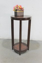 Tall Round Mahogany Accent Table With Bottom Shelf