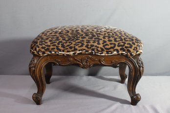 Vintage Louis XV Style Leopard Print Ottoman/Low Stool