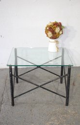 Small Accent Glass Top Table With Metal Base