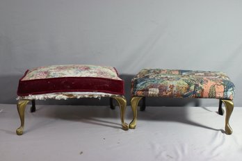 A Pair Of Vintage Tapestry Upholstered Ottomans