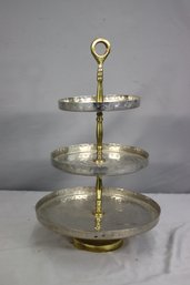 Brass And Hammered Metal Three Tier Serving Stand