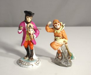 Pair Of Monkey Figurines  Hand-Painted Porcelain-one Chelsea House