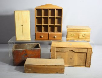 Collection Of Vintage Wooden Boxes And Cabinet