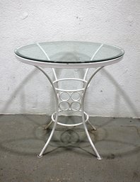 Vintage White Wrought Iron Glass Top  Bistro Table