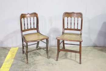 Two Spindle Back Cane Seat Side Chairs - See Photos For Condition