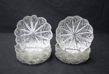 Set Of 10 Vintage Cut Glass Dessert Plates  Intricate Starburst Design