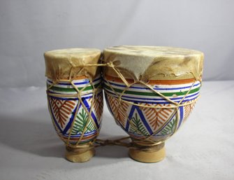 Vintage Moroccan Clay Bongo Drums - Handcrafted And Hand Painted