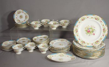 Partial Vintage Shelley Dubarry Blue Dinner Set-english Fine China-(65pcs)