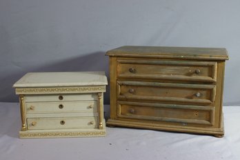 Two Vintage Wooden Dresser Top Jewelry Chests