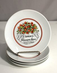 Set Of 4 Porcelaine D'Auteuil Plates By Jacques Lobjoy  'Cerises Reverchon' Design