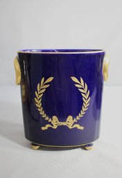 Vintage Cobalt Blue And Gold Porcelain Cachepot/Vase
