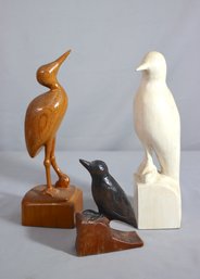 Group Lot Of 3 Vintage Bird Art Figurines( Wood)