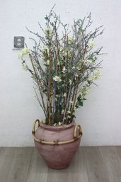 Terra Cotta And Bamboo Planter With Artificial Branches And Flowers