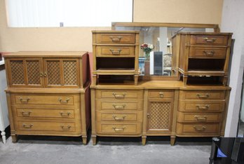 'Five-Piece Vintage Bedroom Ensemble: Chest, Pair Of Nightstands, And Dresser With Mirror'
