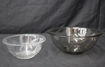 Clear & Brown Vintage Pyrex Mixing Bowls  (10' &  7' Round )