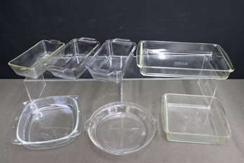 Super Useful Group Lot Of Clear Glass Bakeware - Loaf, Square, Pie, And Other