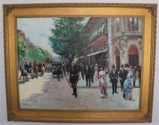 Signed Frame Painting Of A 'Paris Street' On Canvas