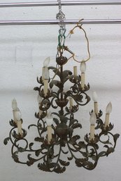 Antique  Wrought Iron Scroll & Leaf Pendant  12 Light Chandelier