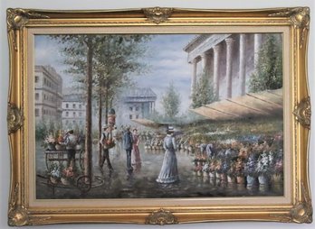 Framed Paris Street Market On Canvas