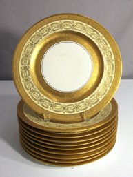 Set Of 10 Heinrich & Co. Selb Bavaria 11' Gold Encrusted Dinner Plates  Elegant Design