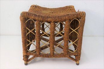 Vintage Checkerboard Woven Rope Cord Cube Stool