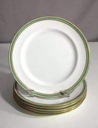 Set Of 6 Tiffany & Co, Royal Doulton  9' Dinner Plates  Classic Greek Key Green & Gold Design