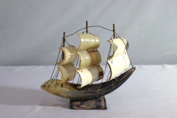 Vintage Three Masted Ship Model From Natural Horn