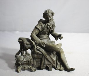 Antique Spelter Cast  Figure - Seated Figure Clock Topper (Missing Instrument And Foot)