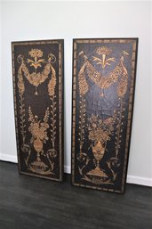 Pair Regency Style Crackle Finish Decorative Wall Panels