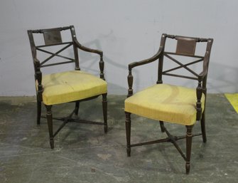 Pair Of Neoclassical  X-form Backed Armchairs - See Photos For Condition