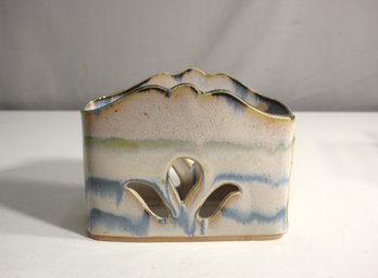 Bay Pottery Ceramic Blue Drip Glaze Pen & Note Pad Holder Made In Virginia USA