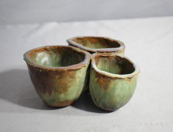 Set Of Three Handcrafted Pottery Planters