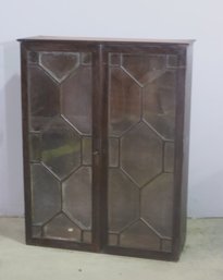Double Fretwork Door Hanging Wall Cabinet (One Glass Door Is Cracked)  - See Photos For Condition