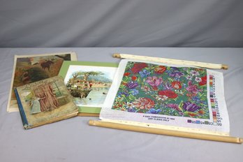 Assorted Lot Of Child Books And Needlepoint And Palmer Cox Illustrations