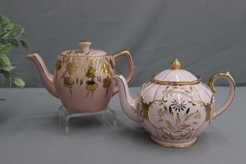 Two Pretty In Pink And Gold Embellish Teapots: Price Kensington And Sadler