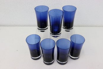Group Lot Of 7 Cobalt Blue Concave Highball Glasses