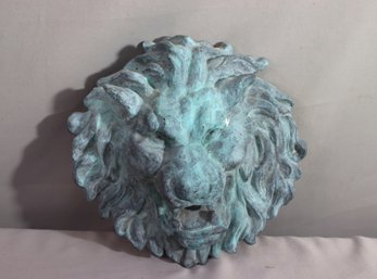 Verdigris Patina Lion Head Heraldic Cast Plaster Sculptural Wall Element