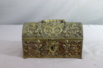 Vintage Repousse Brass Jewelry Treasure Chest