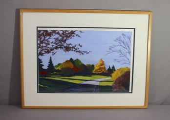 Framed Contemporary Impressionist Fall Landscape Lithograph