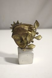 Vintage Brass And Aluminum Abstract Face Sculpture