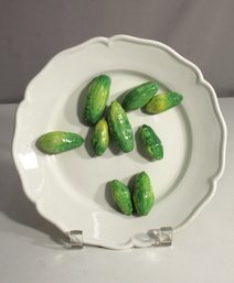 Vintage Majolica Plate With Sculpted Cucumbers  Lodi Ceramic, Italy