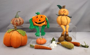 Group Lot Of 9 Plush Halloween & Thanksgiving Decor Figurines