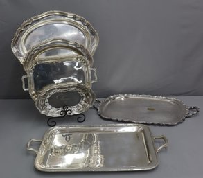 B - Group Lot Of Vintage Silverplated Trays (rectangular And Oblong)