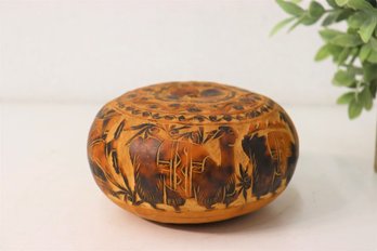 Carved And Burnished Folk Art Gourd