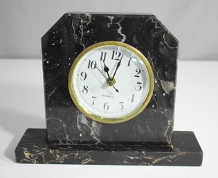 Vintage Black Marble Mantel Clock With Quartz Movement-untested